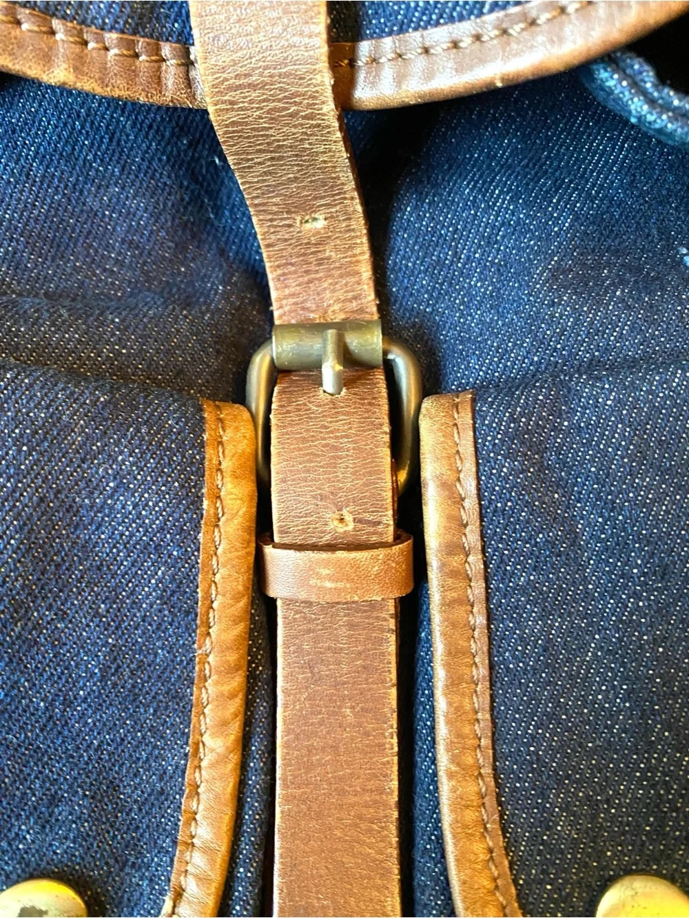 Jack Wills Blue Denim Canvas Cinch Top Backpack Leather Trim